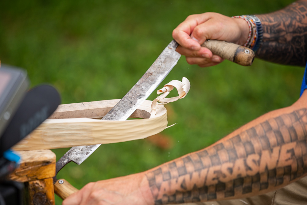 Detail of carving lacrosse stick